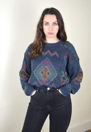1992 ST MICHAEL BLUE PATTERNED KNIT JUMPER