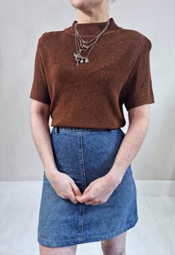 Vintage 90's 1997 Brown Glitter Knit High Neck Top 