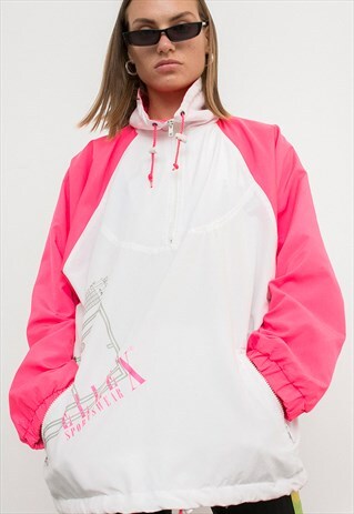VINTAGE WINDBREAKER ELLE SPORTSWEAR TRACK JACKET BRIGHT PINK