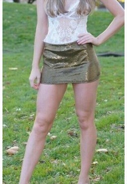 Gold Metallic Shiny Stretchy High Waist Mini Short Skirt