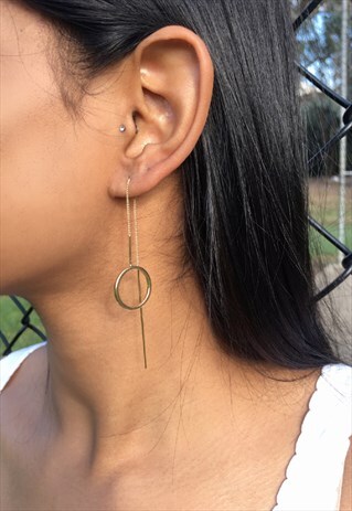 GOLD CIRCLE CHAIN THREAD EARRINGS (SMALL) - SURADESIRES