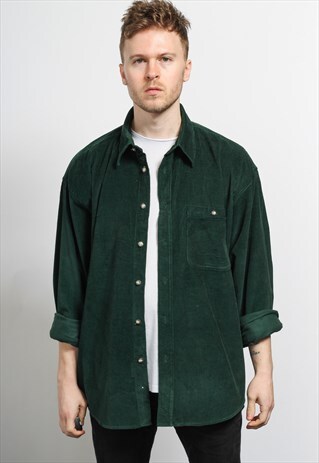 VINTAGE CORDUROY CORD SHIRT GREEN