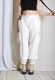 Y2K CREAM WHITE LIME GREEN MESH WOMENS HIP HOP CARGO PANTS