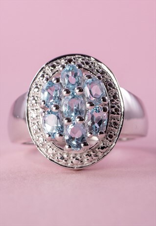 SIGNET RING 925 STERLING SILVER & PASTEL BLUE TOPAZ SIZE Q