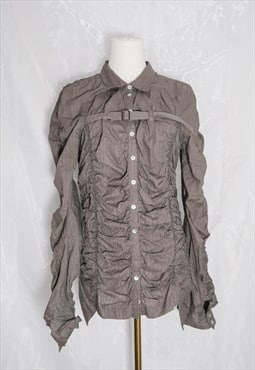 Vintage Utility Dark Steampunk Ruched Button On Shirt