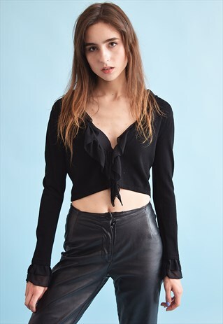 90'S RETRO KNIT KITSCH DRAPED TIE UP TOP BLOUSE