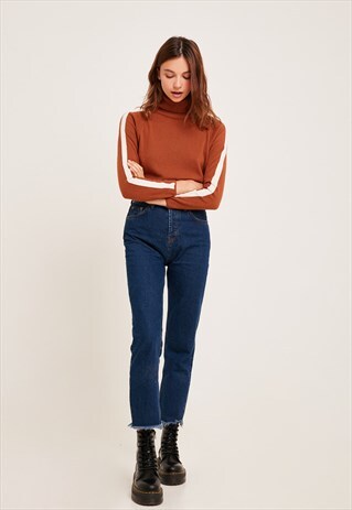 CROPPED TURTLENECK JUMPER - BROWN