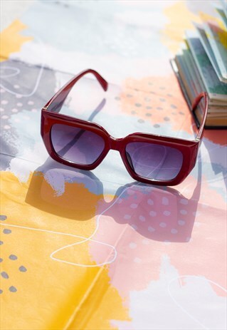 BURGUNDY RED CHUNKY ANGLED SQUARE SUNGLASSES