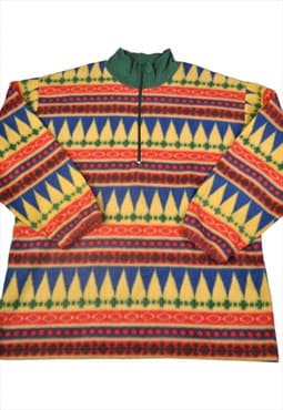 Vintage Fleece 1/4 Zip Retro Pattern XL