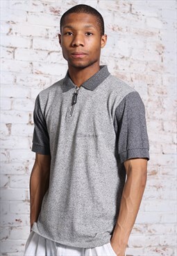 Vintage Champion 1/4 Zip Logo Polo Shirt Grey