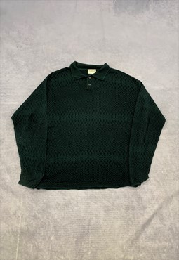 Vintage Knitted Jumper 1/4 Button Patterned Grandad Sweater