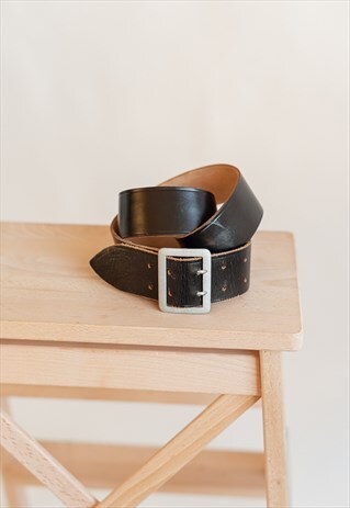VINTAGE 70S MINIMAL BLACK LEATHER BELT
