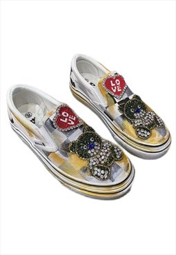 Customized check trainers teddy diamond patch sneakers