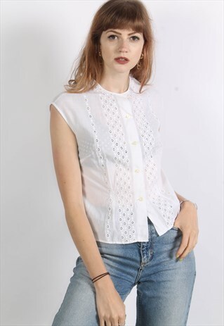 VINTAGE 80'S BLOUSE SLEEVELESS WHITE