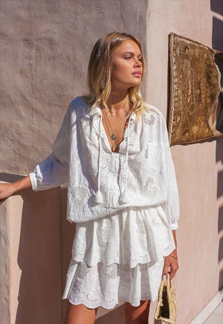 WHITE BOHEMIAN SUMMER BEACH SHORT SKIRT