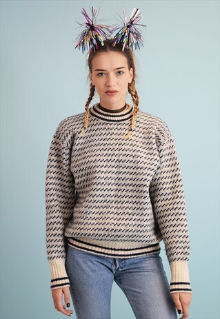 80'S RETRO NORDIC WOOL CHUNKY KNIT CHRISTMAS JUMPER