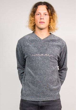 VINTAGE 90'S GREY MARL FLEECE USA V-NECK SWEATSHIRT