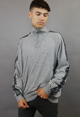GREY MARL CHAMPION 1/4 ZIP SWEATSHIRT WITH TAPED SLEEVES