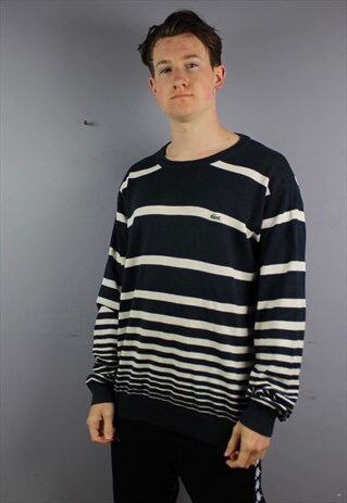 VINTAGE LACOSTE COTTON SWEATSHIRT IN NAVY WITH EMBROIDERED L