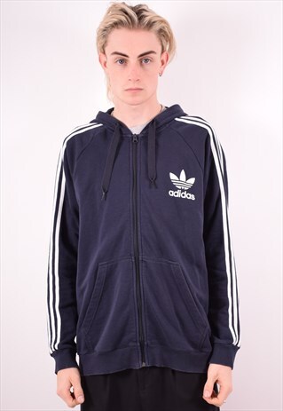 ADIDAS MENS VINTAGE HOODIE SWEATER LARGE BLUE 90S
