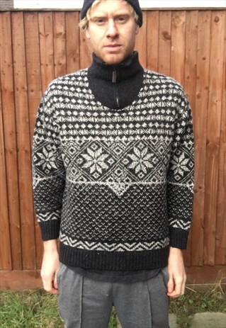 VINTAGE WOOL JUMPER SWEATER M WINTER 1/4 ZIP OVERSIZED MENS