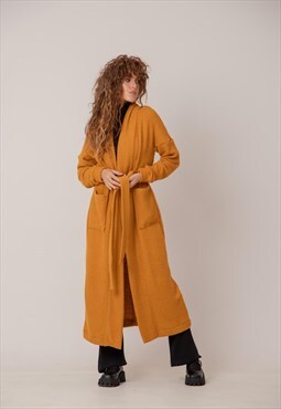 Maxi cardigan from ribbed knitted fabric