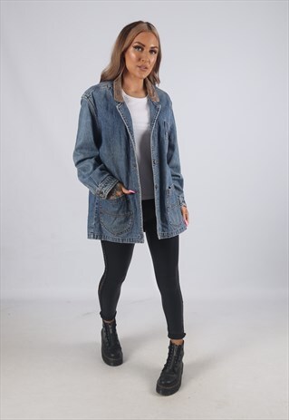 VINTAGE LEE DENIM JACKET OVERSIZED BLAZER LONGLINE 16 (HC3B)
