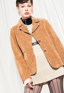 Vintage Leather Jacket Y2K Real Suede Oversized Blazer Coat