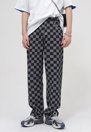 KALODIS LOOSE PLAID STRAIGHT-LEG JEANS