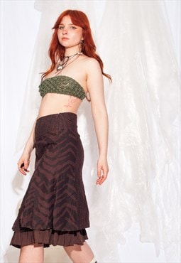 Vintage Y2K Biba Skirt in Frilly Brown Linen