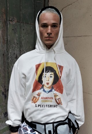 LOOSE FIT OVERSIZE ADJUSTABLE CARTOON SLOGAN PRINT HOODIE