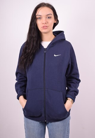NIKE WOMENS VINTAGE HOODIE JACKET LARGE NAVY BLUE 90'S