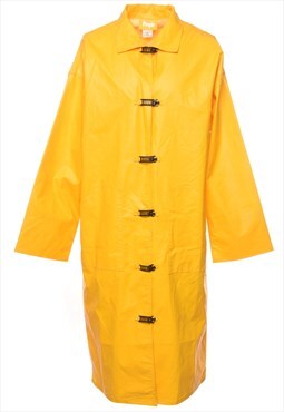 Vintage Yellow Clasp Fasten People Raincoat - L