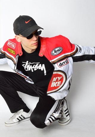 VINTAGE 90S WHITE BIKER LEATHER DETAIL JACKET