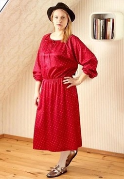 Cherry red dress with colourful dots