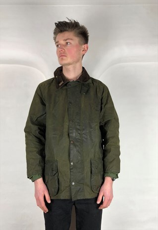 VINTAGE 90'S BARBOUR BEAUFORT GREEN WAX JACKET C42/LARGE