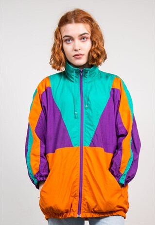 VINTAGE BRIGHT COLOURBLOCK SHELL TRACKSUIT JACKET