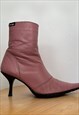Y2K VINTAGE PINK POINTY REAL LEATHER ANKLE BOOTS 