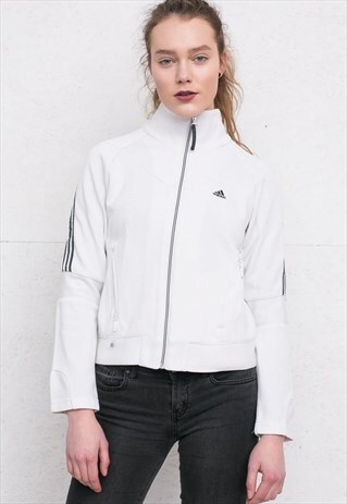 VINTAGE WHITE CLASSIC ADIDAS LOGO ZIP TRACK JACKET
