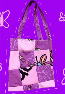Groovy chick recycled duvet reworked y2k tote bag purple