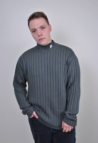 VINTAGE FILA HIGH NECK SWEATSHIRT, 90S GREY MINIMALIST SHIRT