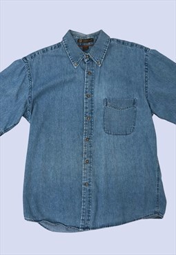 Men's Vintage Blue Denim Short Sleeved Button Casual Shirt