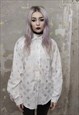 Luminous curved emoji shirt Shiny smiley print blouse white