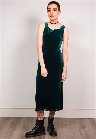 VINTAGE 90'S GREEN VELVET SLEEVELESS MIDI DRESS