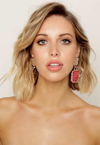 RED SNAKE SKIN DROP EARRINGS