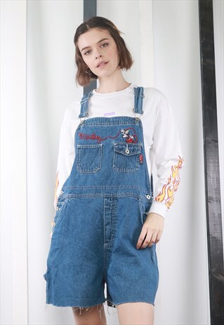 VINTAGE 90S DISNEY MICKEY MOUSE DENIM SHORT DUNGAREES