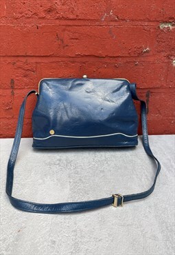 80s Shiny Blue Italian Leather Cross Body Bag