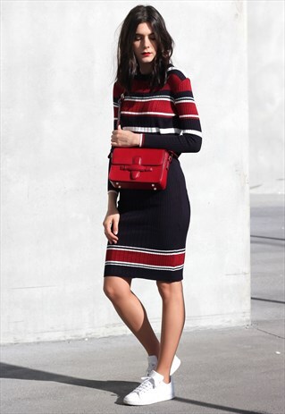 KNITTED DRESS CO-ORD TWIN SET IN STRIPES