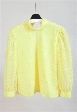 Vintage 80s handmade lace blouse in yellow