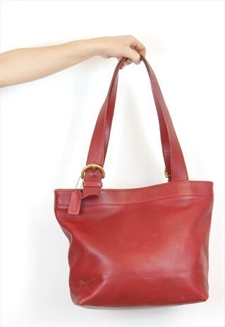 VINTAGE COACH RED LEATHER TOTE BAG